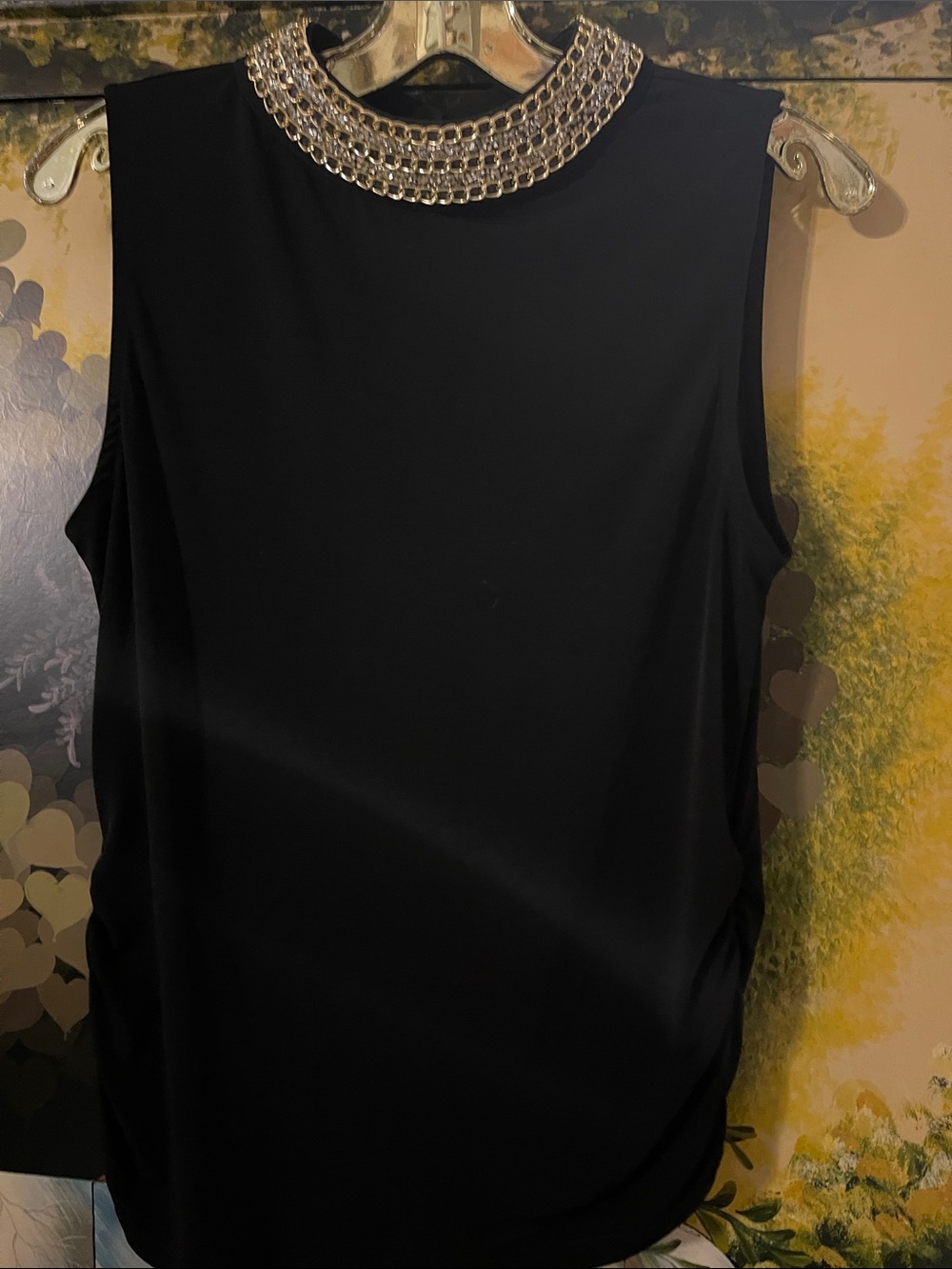 Moa Moa Black Sleeveless Tank with Crystal-Embellished Collar